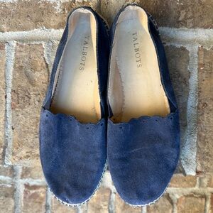 Talbots Izzy Espadrille Flats in Navy Blue Suede with Rope Detail Edge, Size 8M